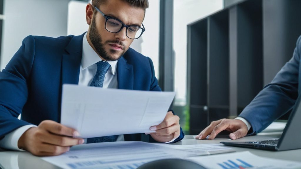 Banker reviewing documents 